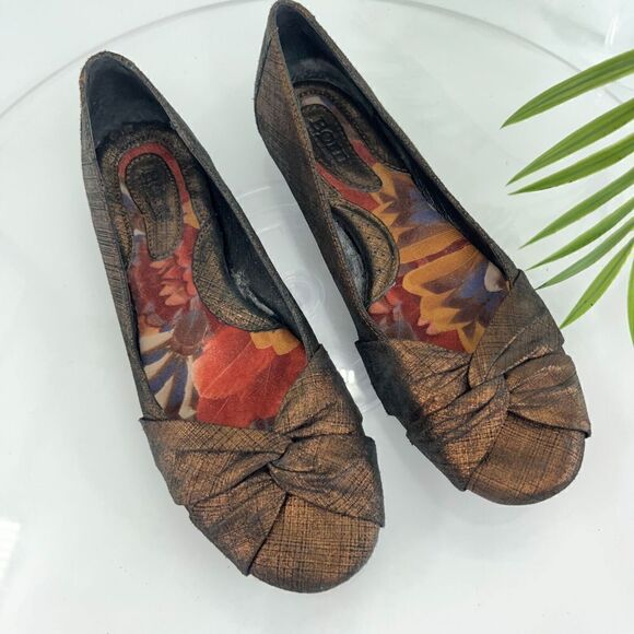 Born Women's Lilly Ballet Flat Size 9 Brown Metallic Leather Knot Bow Shoes - Picture 1 of 16
